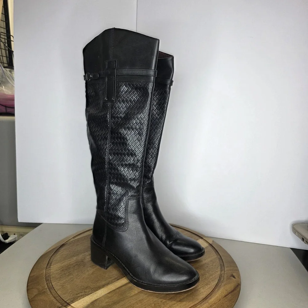 Colt Black Leather Wide Calf Franco Sarto Riding Boot Sz 7M WC Knee High Fashion